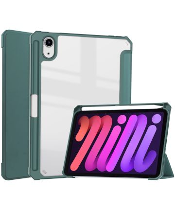 Apple iPad Mini 6 Hoes Tri-Fold Book Case Transparant/Groen Hoesjes