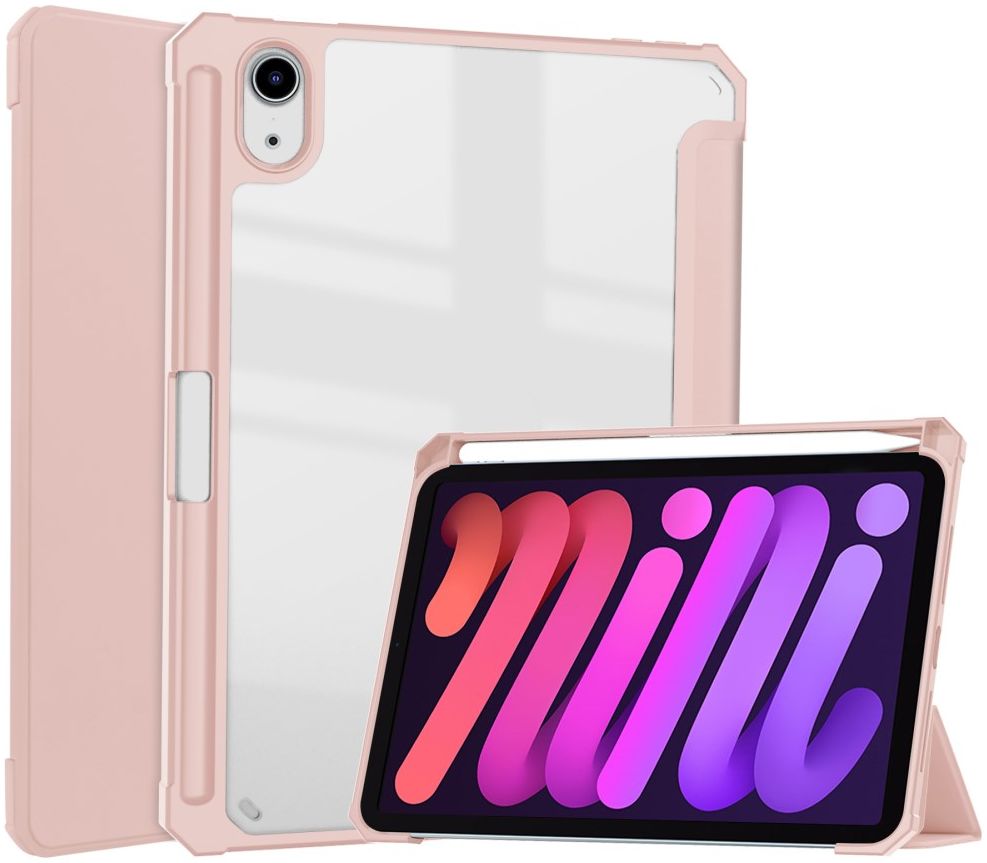 Apple iPad Mini 6 Hoes Tri-Fold Book Case Transparant/Roze afbeelding 1