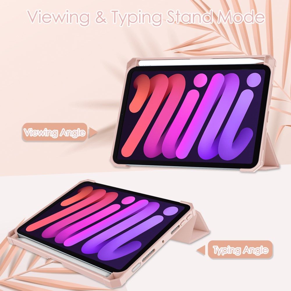 Apple iPad Mini 6 Hoes Tri-Fold Book Case Transparant/Roze afbeelding 4