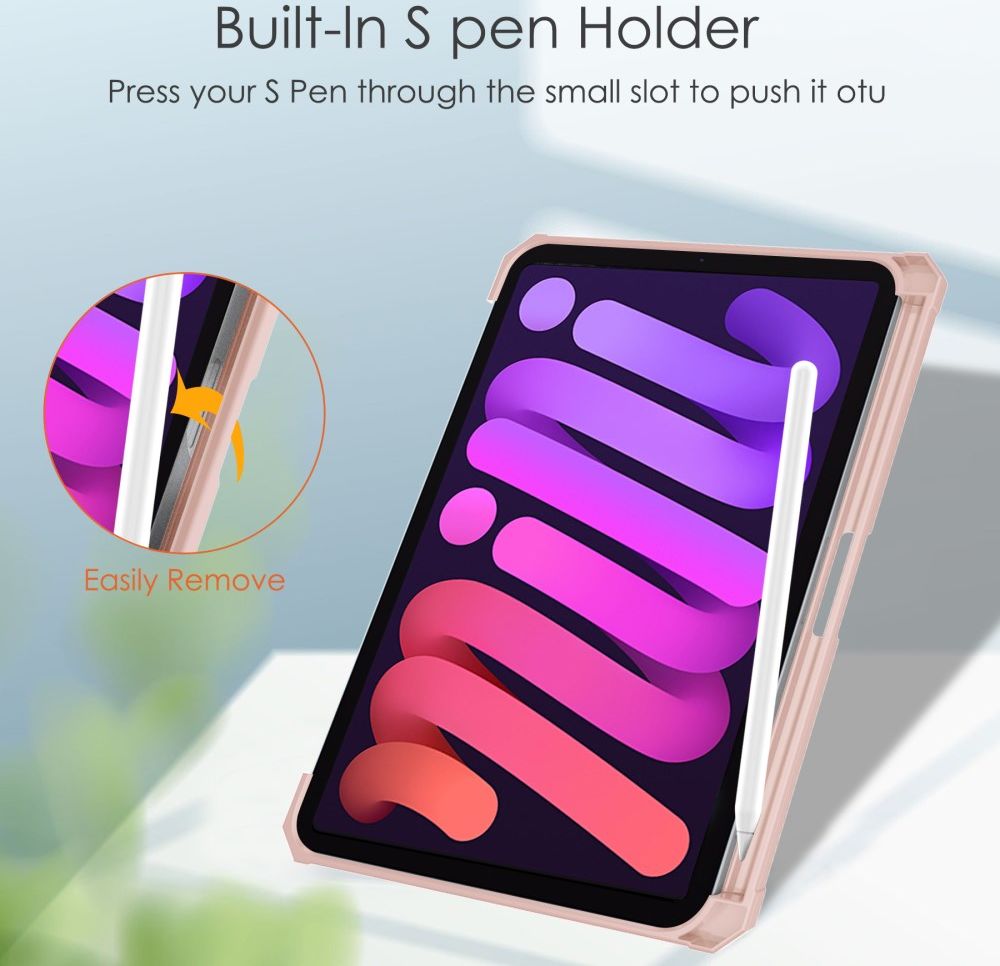 Apple iPad Mini 6 Hoes Tri-Fold Book Case Transparant/Roze afbeelding 7