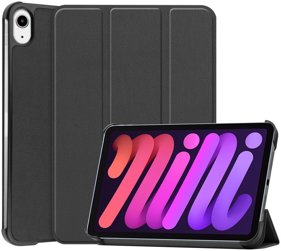 Apple iPad Mini 6 Hoesje Tri-Fold Book Case met Standaard Zwart afbeelding 1