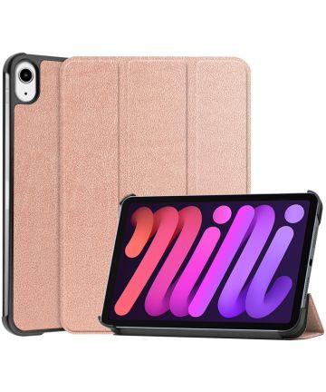 Apple iPad Mini 6 Hoesje Tri-Fold Book Case met Standaard Roze Goud Hoesjes