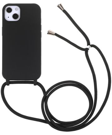 Apple iPhone 13 Mini Hoesje Back Cover Flexibel TPU met Koord Zwart Hoesjes
