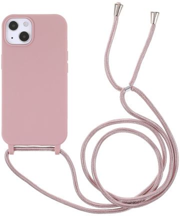 Apple iPhone 13 Mini Hoesje Back Cover Flexibel TPU met Koord Roze Hoesjes
