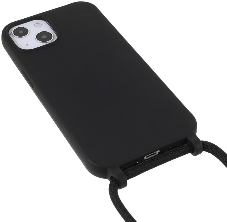 Apple iPhone 13 Hoesje Back Cover Flexibel TPU met Koord Zwart afbeelding 3