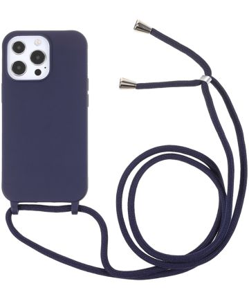 Apple iPhone 13 Pro Hoesje Back Cover met Koord Flexibel TPU Blauw Hoesjes