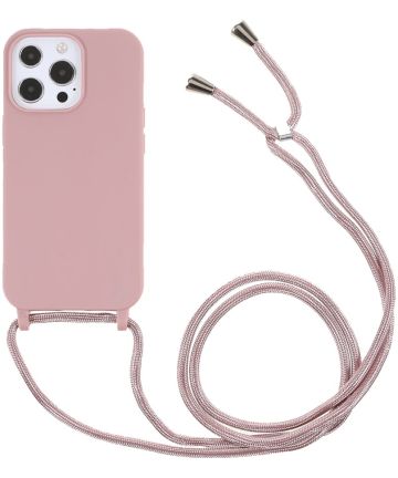 Apple iPhone 13 Pro Hoesje Back Cover met Koord Flexibel TPU Roze Hoesjes