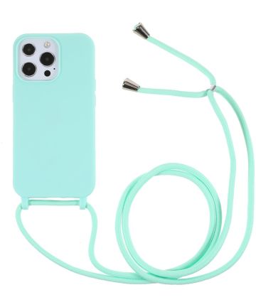 Apple iPhone 13 Pro Hoesje Back Cover met Koord Flexibel Licht blauw Hoesjes
