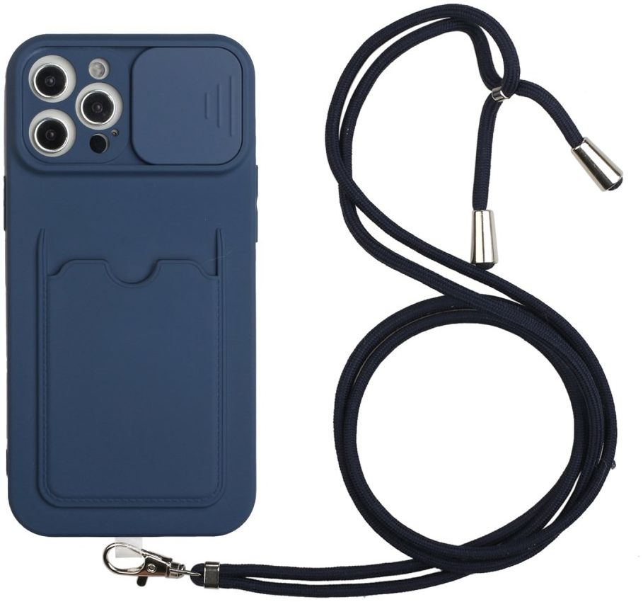 Apple iPhone 13 Hoesje met Koord Camera Slider Back Cover Blauw afbeelding 1
