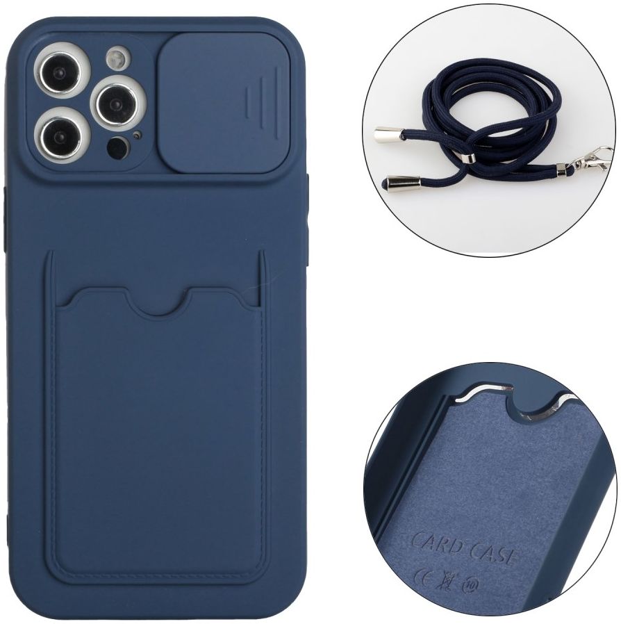 Apple iPhone 13 Hoesje met Koord Camera Slider Back Cover Blauw afbeelding 5