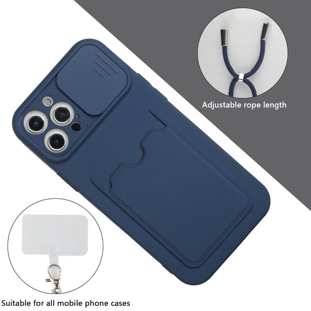 Apple iPhone 13 Hoesje met Koord Camera Slider Back Cover Blauw afbeelding 4