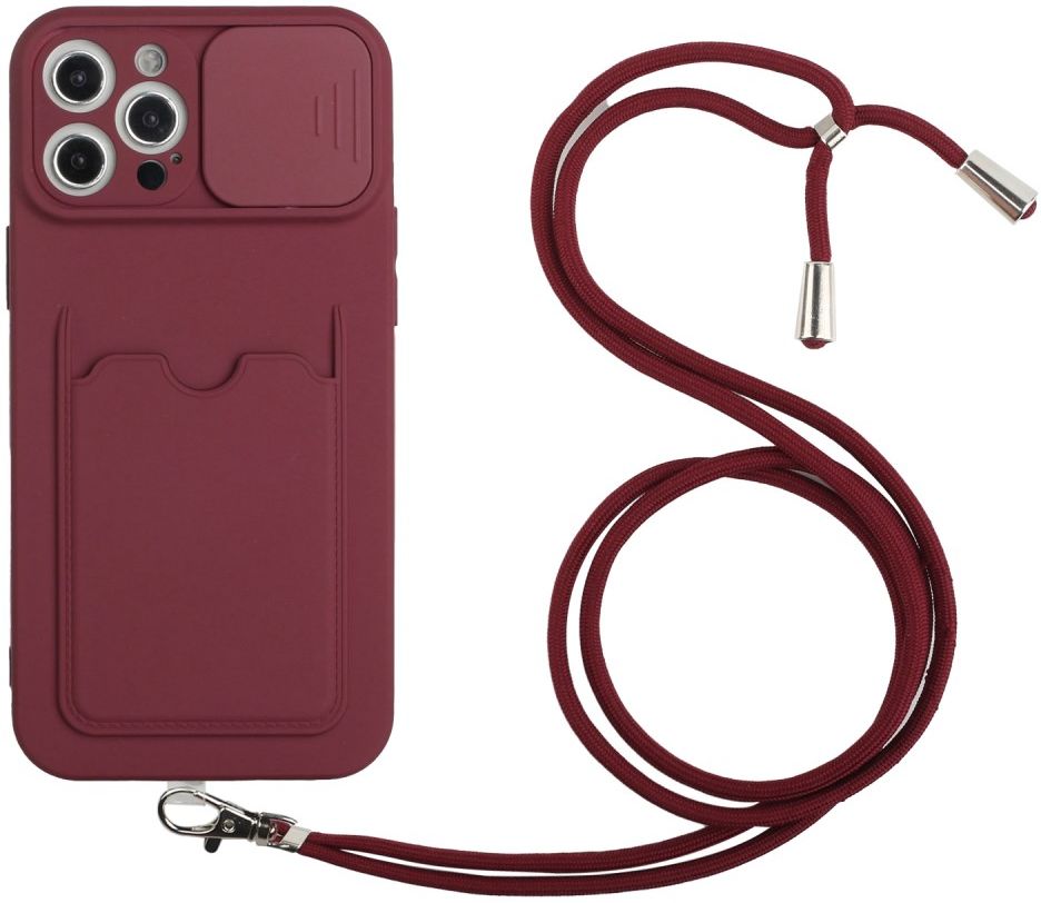 Apple iPhone 13 Hoesje met Koord Camera Slider Back Cover Bordeaux afbeelding 1