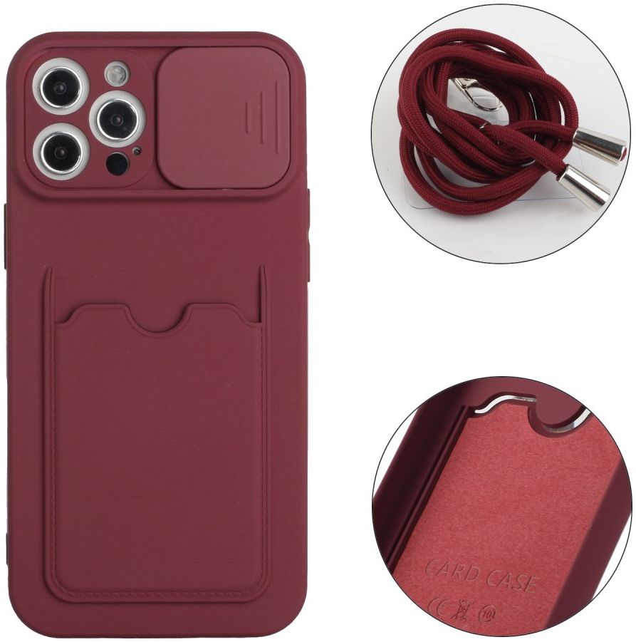 Apple iPhone 13 Hoesje met Koord Camera Slider Back Cover Bordeaux afbeelding 5