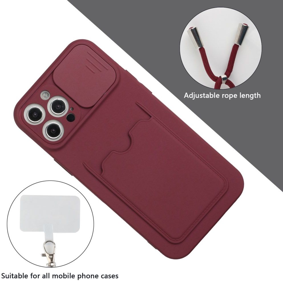 Apple iPhone 13 Hoesje met Koord Camera Slider Back Cover Bordeaux afbeelding 4