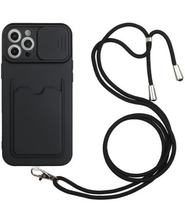 Apple iPhone 13 Pro Hoesje met Koord Camera Slider Back Cover Zwart Hoesjes