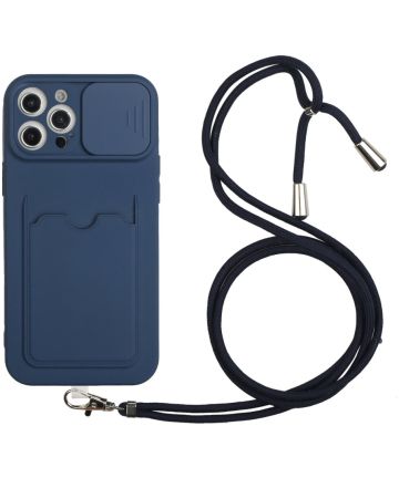Apple iPhone 13 Pro Hoesje met Koord Camera Slider Back Cover Blauw Hoesjes