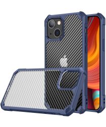 Apple iPhone 13 Hoesje Carbon Back Cover Schokbestendig Blauw