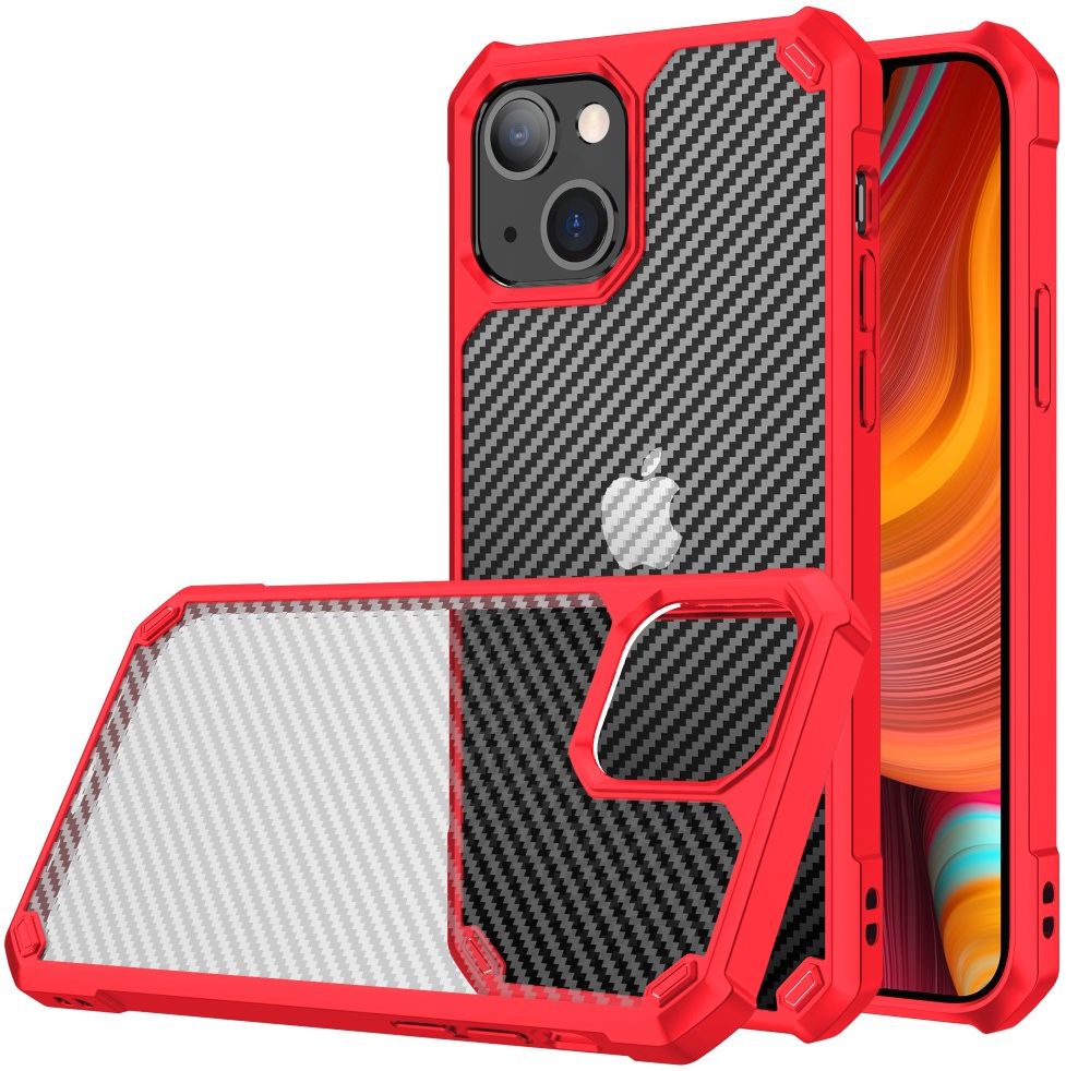 Apple iPhone 13 Hoesje Carbon Back Cover Schokbestendig Rood afbeelding 1