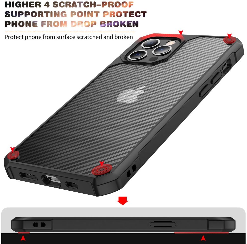 Apple iPhone 13 Hoesje Carbon Back Cover Schokbestendig Rood afbeelding 7
