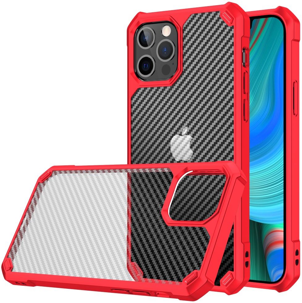 Apple iPhone 13 Pro Hoesje Carbon Back Cover Schokbestendig Rood afbeelding 1