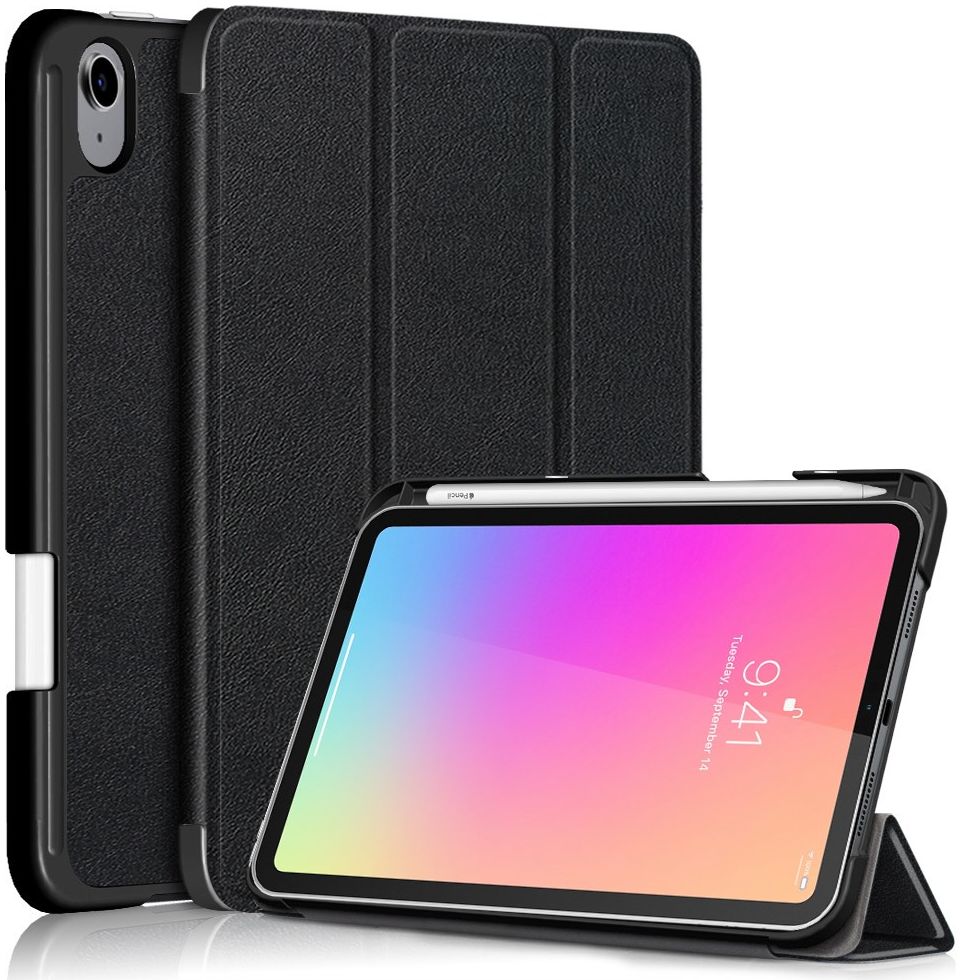 Apple iPad Mini 6 Hoes Tri-Fold Book Case Kunstleer Zwart afbeelding 1