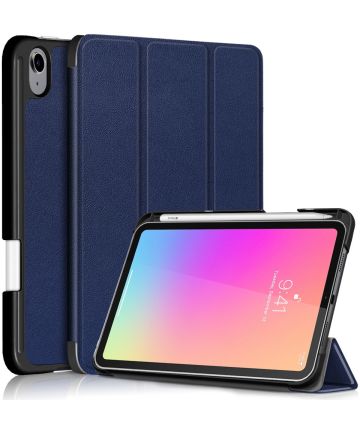 Apple iPad Mini 6 Hoes Tri-Fold Book Case Kunstleer Donkerblauw Hoesjes