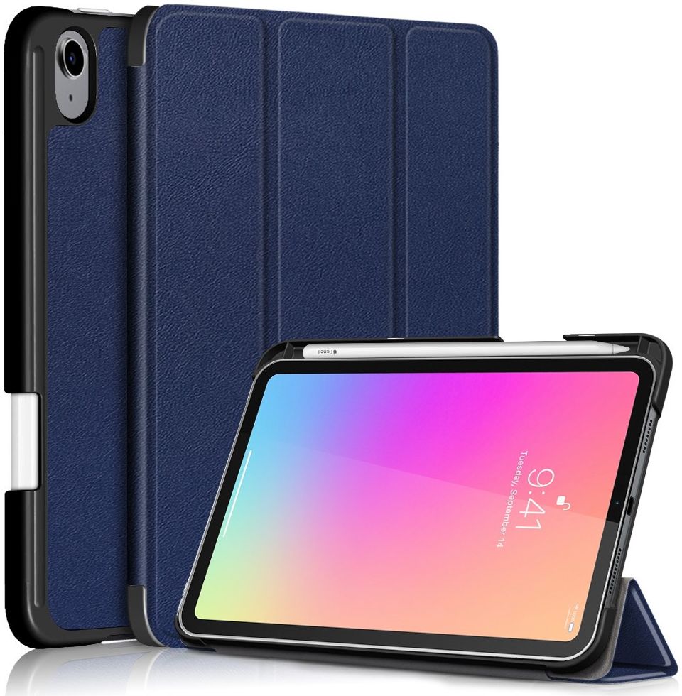 Apple iPad Mini 7 / 6 Hoes Tri-Fold Book Case Kunstleer Donkerblauw afbeelding 1
