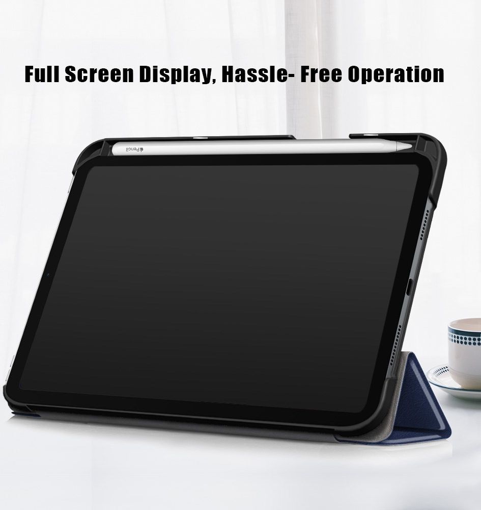 Apple iPad Mini 7 / 6 Hoes Tri-Fold Book Case Kunstleer Donkerblauw afbeelding 9