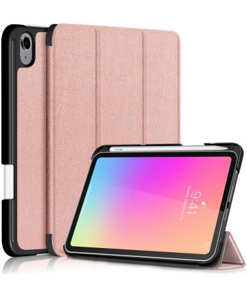 Apple iPad Mini 6 Hoes Tri-Fold Book Case Kunstleer Roze Goud Hoesjes