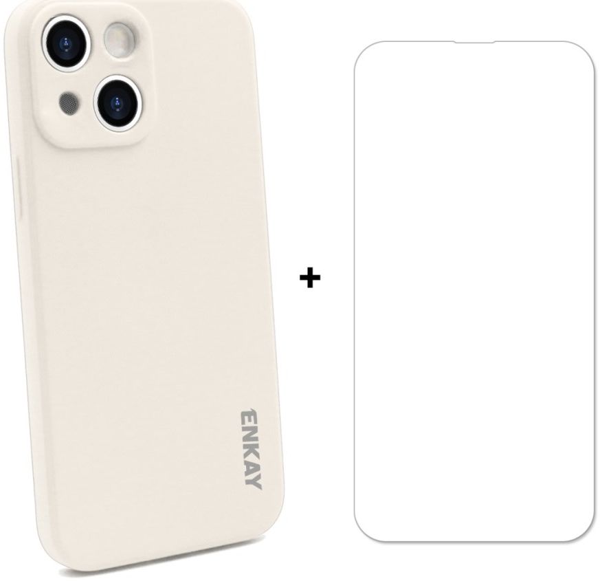 Apple iPhone 13 Mini Hoesje Siliconen Beige + Screen Protector 0.26mm afbeelding 1