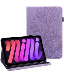 Apple iPad Mini 6 Hoes Portemonnee Book Case met Vlinder Print Paars