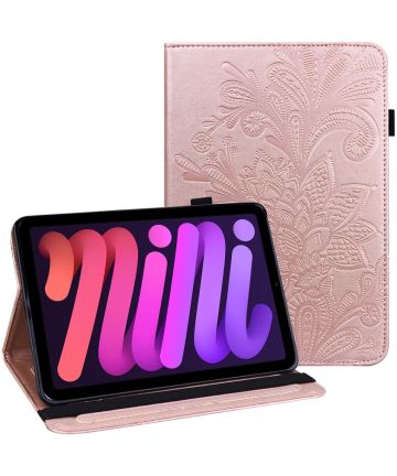 Apple iPad Mini 6 Hoes Portemonnee Book Case met Vlinder Print Roze Hoesjes