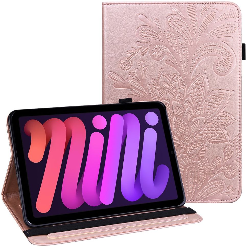 Apple iPad Mini 6 Hoes Portemonnee Book Case met Vlinder Print Roze afbeelding 1