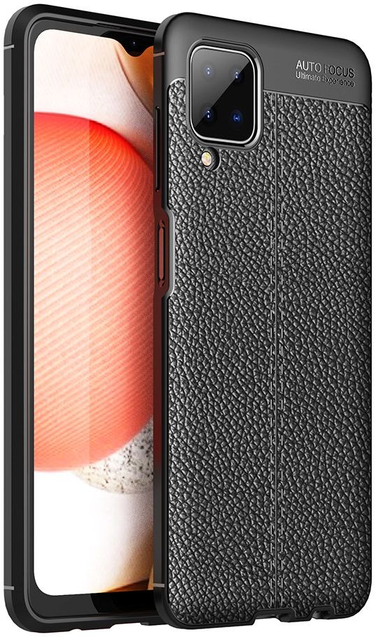 Samsung Galaxy A12 Litchi Hoesje TPU Met Leren Textuur Zwart afbeelding 1