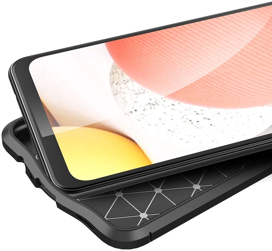 Samsung Galaxy A12 Litchi Hoesje TPU Met Leren Textuur Zwart afbeelding 2