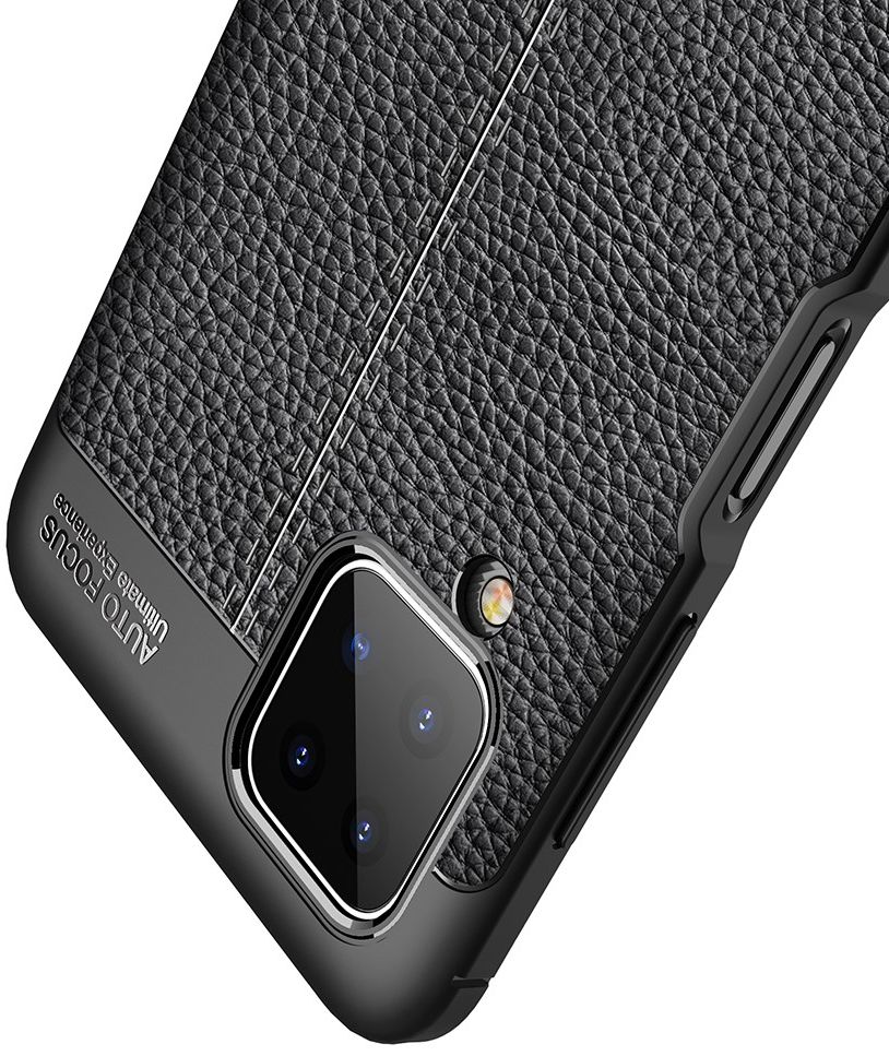 Samsung Galaxy A12 Litchi Hoesje TPU Met Leren Textuur Zwart afbeelding 3