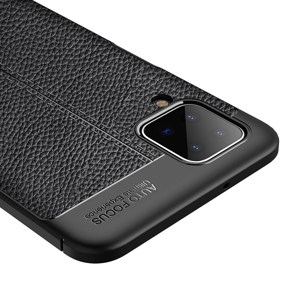 Samsung Galaxy A12 Litchi Hoesje TPU Met Leren Textuur Zwart afbeelding 4