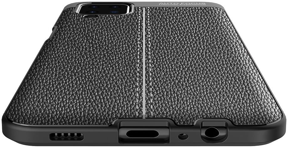 Samsung Galaxy A12 Litchi Hoesje TPU Met Leren Textuur Zwart afbeelding 5