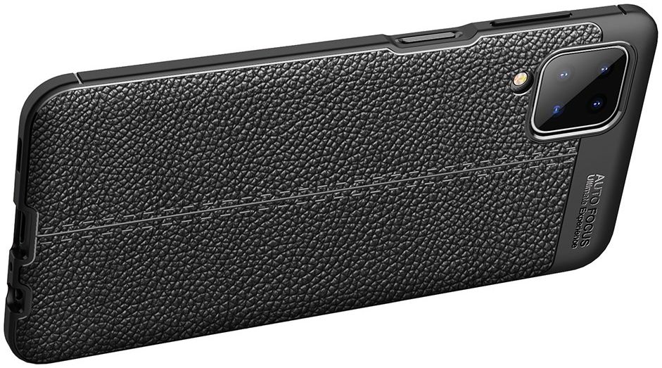 Samsung Galaxy A12 Litchi Hoesje TPU Met Leren Textuur Zwart afbeelding 6