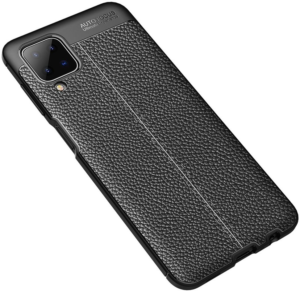 Samsung Galaxy A12 Litchi Hoesje TPU Met Leren Textuur Zwart afbeelding 7