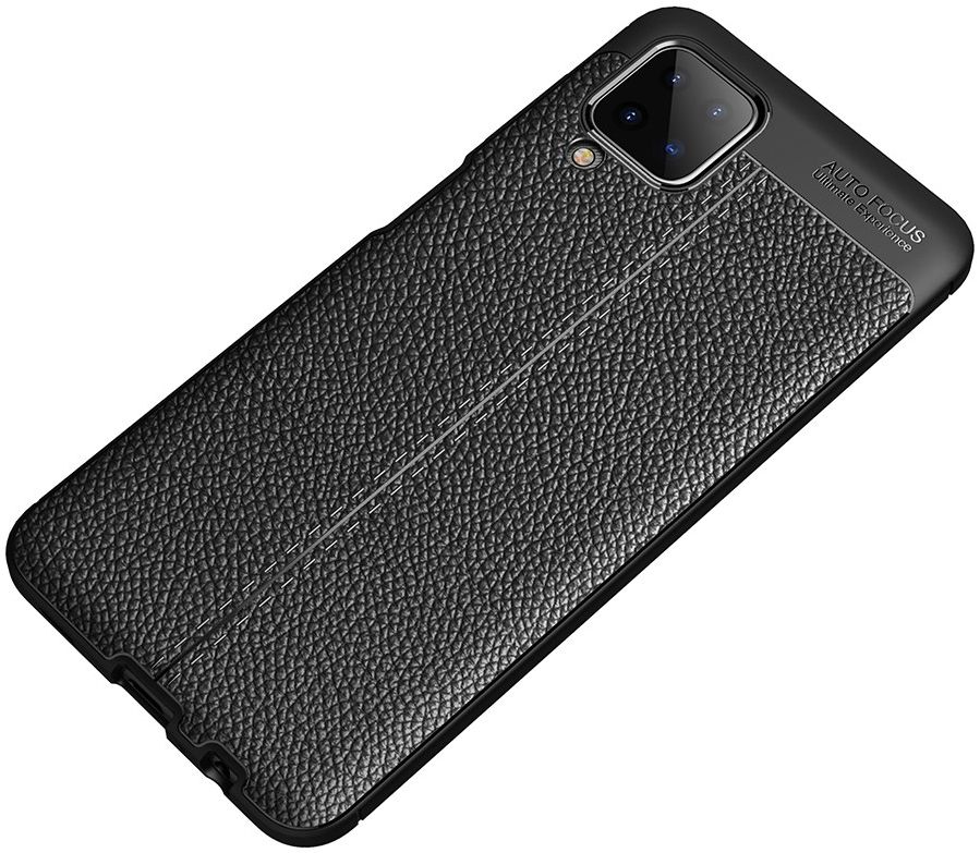 Samsung Galaxy A12 Litchi Hoesje TPU Met Leren Textuur Zwart afbeelding 8
