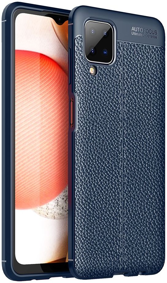 Samsung Galaxy A12 Litchi Hoesje TPU Met Leren Textuur Blauw afbeelding 1