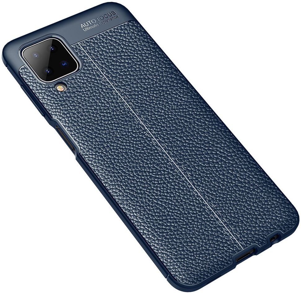 Samsung Galaxy A12 Litchi Hoesje TPU Met Leren Textuur Blauw afbeelding 2