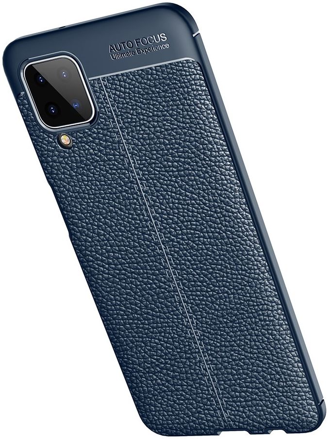 Samsung Galaxy A12 Litchi Hoesje TPU Met Leren Textuur Blauw afbeelding 3