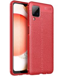 Samsung Galaxy A12 Litchi Hoesje TPU Met Leren Textuur Rood
