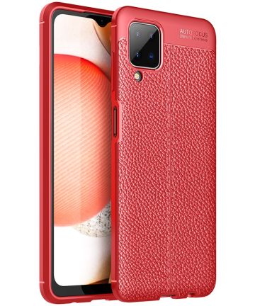 Samsung Galaxy A12 Litchi Hoesje TPU Met Leren Textuur Rood Hoesjes