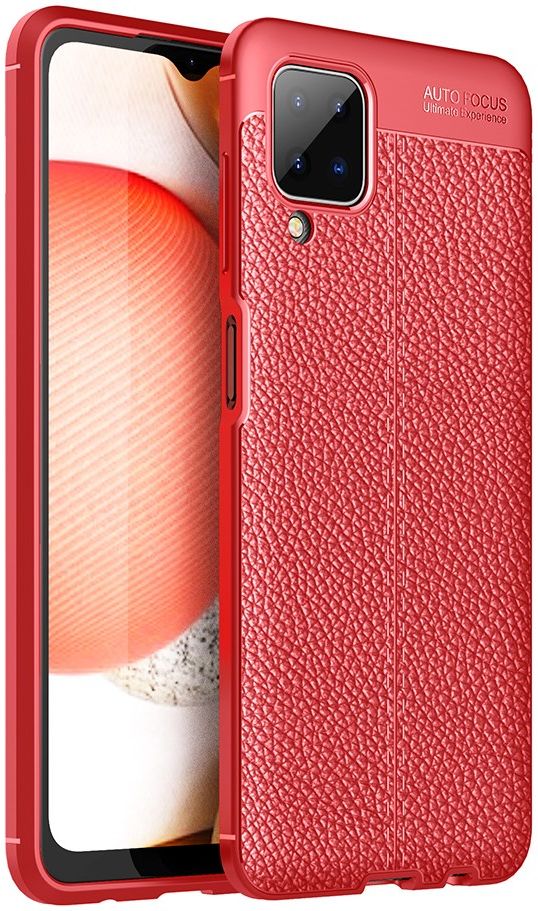 Samsung Galaxy A12 Litchi Hoesje TPU Met Leren Textuur Rood afbeelding 1