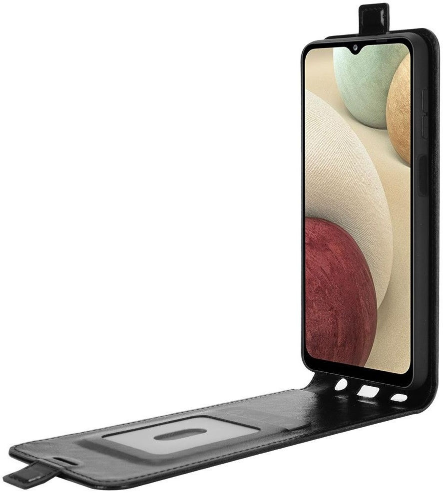 Samsung Galaxy A12 Hoesje Verticale Flip Wallet Case Kunstleer Zwart afbeelding 1
