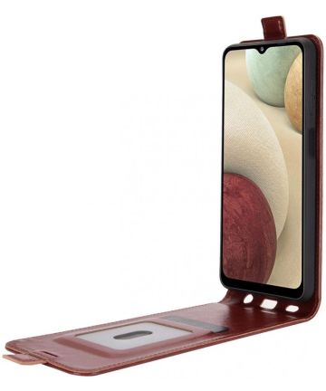 Samsung Galaxy A12 Hoesje Verticale Flip Wallet Case Kunstleer Bruin Hoesjes