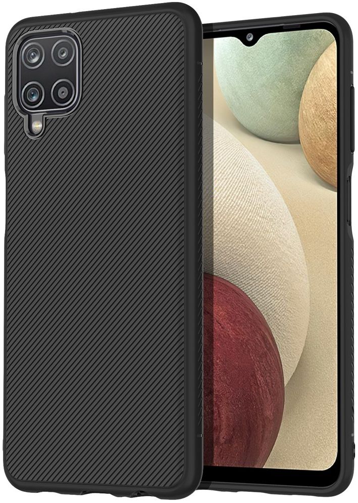 Samsung Galaxy A12 Hoesje Twill Slim Textuur Back Cover Zwart afbeelding 1
